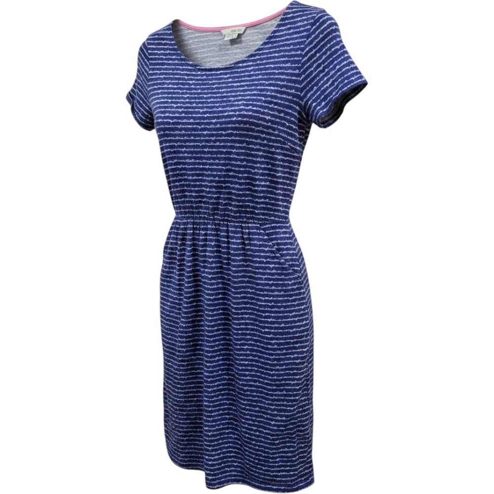 Boden Blue White Script Print Cotton Jersey Dress Pockets US 8L UK 12L WW202
